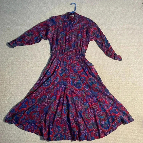 Vintage 80s Liz Claiborne Women’s Size 6 Red Paisley Dress Librariancore - Picture 1 of 12